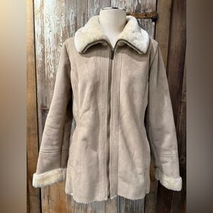 JAVA by Santa Fe Apparel Sz Large Coat Faux Suede Outer & Faux Fur Int Tan/Cream